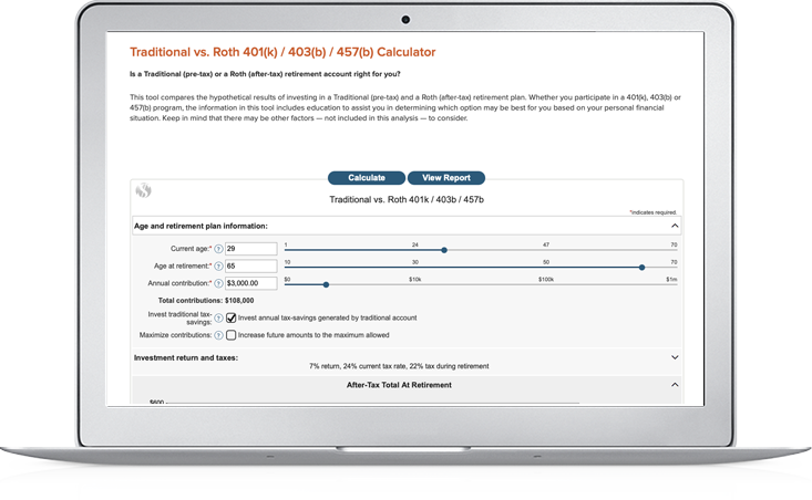 Traditional vs. Roth 401(k) / 403(b) / 457(b) Calculator